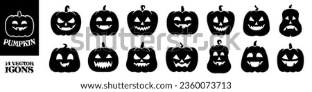 Halloween pumpkin icon set. Silhouette style.