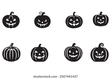 Halloween pumpkin icon set. Simple flat pumpkin vector black illustration
