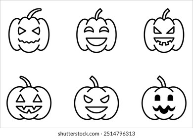 Halloween pumpkin icon set. Simple pumpkin vector line on white background