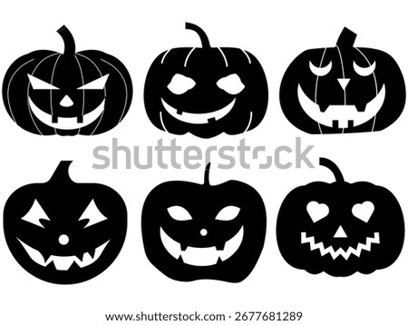 Halloween pumpkin icon set. Simple vector pumpkins with smile. Black pumpkins set for  Halloween.