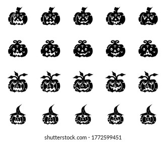 Halloween pumpkin icon set - Vector silhouette flat design on white background