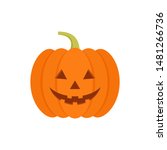 Halloween pumpkin icon. Vector. Autumn symbol. Flat design. Halloween scary pumpkin with smile, happy face. Orange squash silhouette isolated on white background. Cartoon colorful illustration.