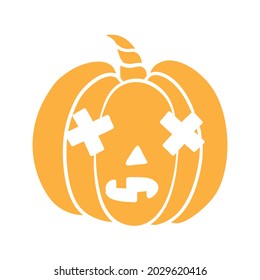 Halloween pumpkin icon. Vector. Autumn symbol. Flat design. Halloween scary pumpkin with smile, happy face. Orange squash silhouette isolated on white background. Cartoon colorful illustration.