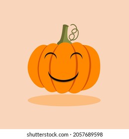 Halloween pumpkin icon. Vector. Autumn symbol. Flat design. Halloween scary pumpkin with smile, happy face. Orange squash silhouette isolated on white background. Cartoon colorful illustration.