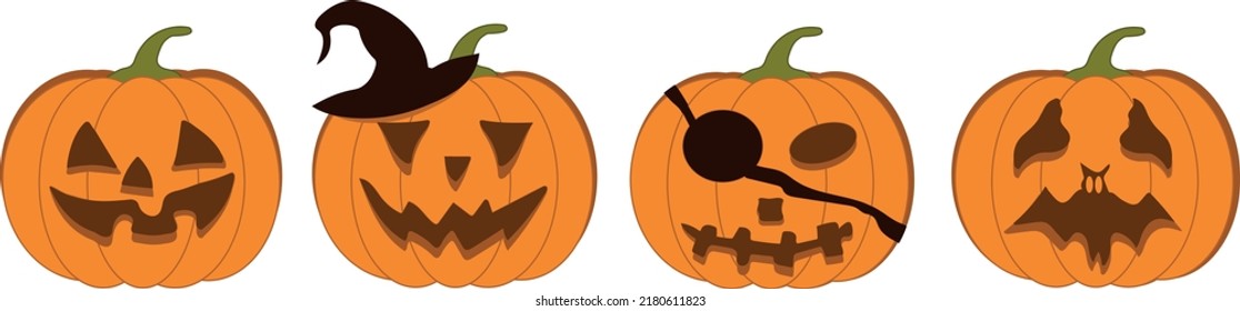Halloween pumpkin icon. Vector. Autumn symbol. Flat design. Halloween scary pumpkin with smile, happy face. advertising and sale icons set