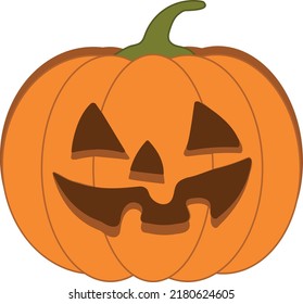 Halloween pumpkin icon. Vector. Autumn symbol. Flat design. Halloween scary pumpkin with smile, happy face. Orange squash silhouette isolated on white background