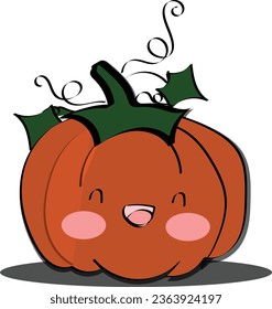 Halloween pumpkin icon. Vector. Autumn symbol. Flat design. Halloween scary pumpkin with smile, happy face. Orange squash silhouette isolated on white background. Cartoon colorful illustration.
