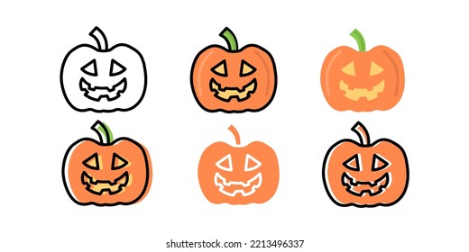 Halloween pumpkin icon vector with different style. Line, glyph and filled outline colorful version