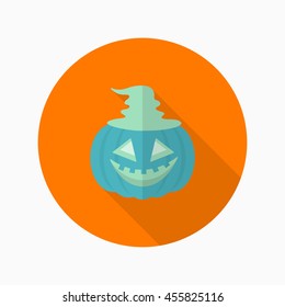 Halloween pumpkin icon, Vector flat long shadow design. Halloween concept.