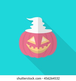Halloween pumpkin icon, Vector flat long shadow design. Halloween concept.