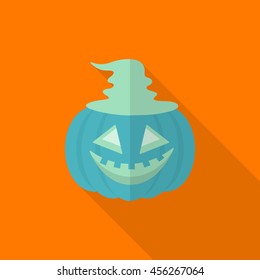 Halloween pumpkin icon, Vector flat long shadow design. Halloween concept.