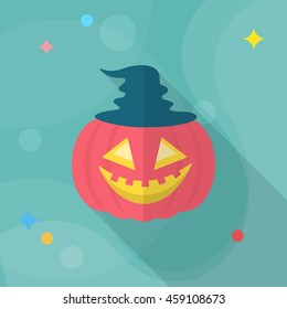 Halloween pumpkin icon, Vector flat long shadow design. Halloween concept.