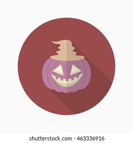 Halloween pumpkin icon, Vector flat long shadow design. Halloween concept.