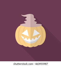 Halloween pumpkin icon, Vector flat long shadow design. Halloween concept.