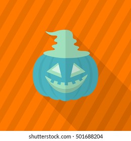 Halloween pumpkin icon, Vector flat long shadow design. Halloween concept.