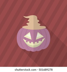 Halloween pumpkin icon, Vector flat long shadow design. Halloween concept.