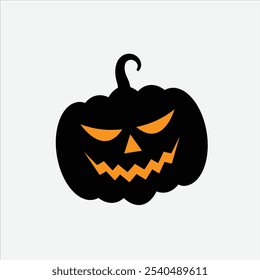 Halloween pumpkin icon vector illustration, featuring a classic jack-o'-lantern design with a carved face, perfect for spooky graphics, Halloween-themed projects, and festive decorations