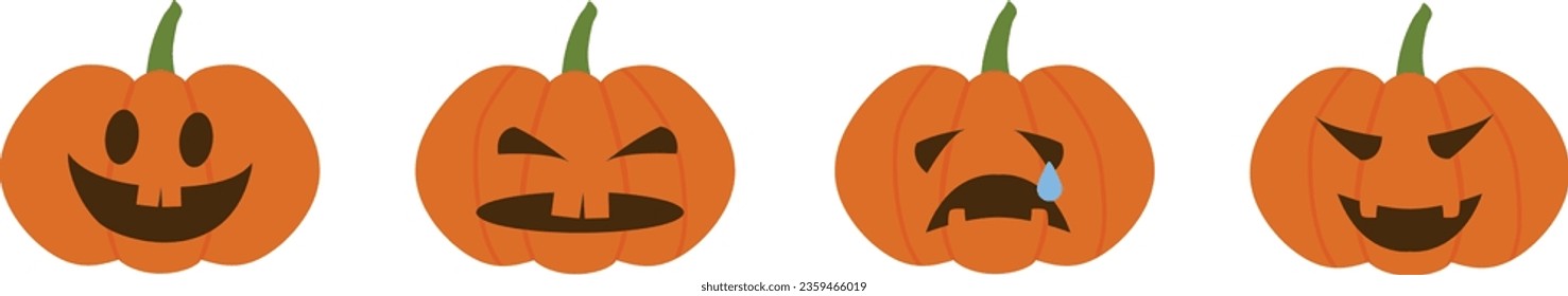 Halloween pumpkin icon. Vector. Halloween scary pumkin with smile, happy and sad face. Autumn symbol. Orange squash silhouette isolated on white background. Flat design. Cartoon colorful illustration