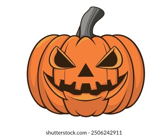 Vector de icono de calabaza de Halloween. Calabaza de miedo de Halloween con sonrisa, cara feliz. Calabaza naranja con sonrisa para su diseño para las vacaciones de Halloween. Ilustración vectorial.