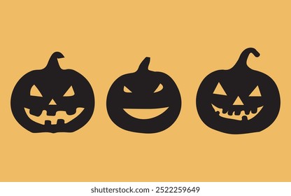 Halloween pumpkin icon. Vector. Halloween scary pumpkin with smile, happy and sad face. Autumn symbol. Orange squash silhouette isolated on white background. Flat design. 