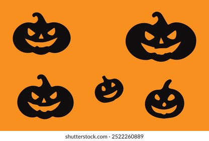 Halloween pumpkin icon. Vector. Halloween scary pumpkin with smile, happy and sad face. Autumn symbol. Orange squash silhouette isolated on white background. Flat design. Cartoon colorful illustration