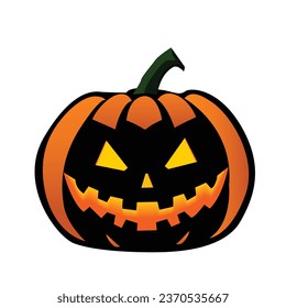 Halloween pumpkin icon, vector symbol of autumn, flat design, scary halloween pumpkin with smile, face with orange squash illustration isolated on white background, cartoon colorful illustration