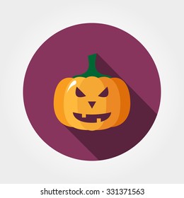 Halloween pumpkin. Icon for web and mobile application. Vector illustration of a button with a long shadow. Flat design style.