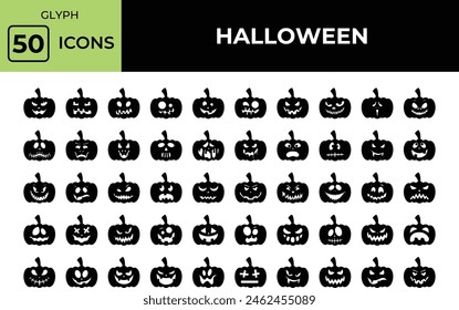 Halloween Pumpkin Icons Collection: Ideal for Parties, Decorations, and Trick-or-Treat Themes