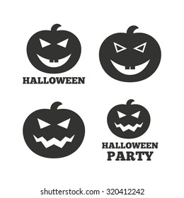 Halloween pumpkin icons. Halloween party sign symbol. All Hallows Day celebration. Flat icons on white. Vector