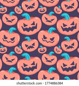Halloween pumpkin icons pattern. Pumpkin smiley seamless background. Seamless pattern vector illustration