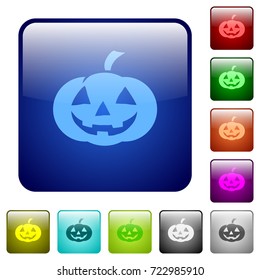 Halloween pumpkin icons in rounded square color glossy button set