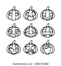 Halloween pumpkin icons set with different reactions