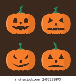 Halloween pumpkin icons set. Scary faces concept. Flat style vector illustration.