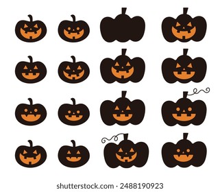 Halloween Pumpkin Icons Web graphics, Jack-o'-lantern, various facial expressions set