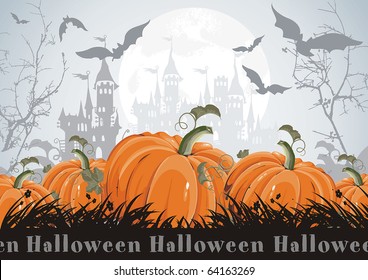 Halloween Pumpkin illustration for banners with Place for your text. Abstract Classical postcard of orange pumpkins, vector illustration