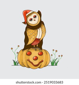 halloween pumpkin illustration design with several animals such as an owl, octopus, and black cat