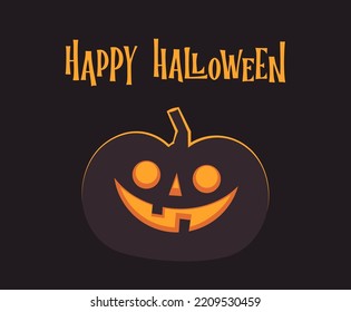Halloween pumpkin illustration. Funny Jack O Lantern glowing from inside. Flat design on dark background.