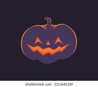 Halloween pumpkin illustration. Funny Jack O Lantern glowing from inside. Flat design on dark background.