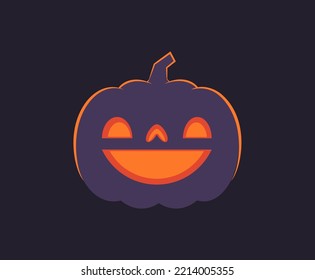 Halloween pumpkin illustration. Funny Jack O Lantern glowing from inside. Flat design on dark background.