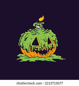 Halloween pumpkin illustration with green liquid, scary pumpkin vector