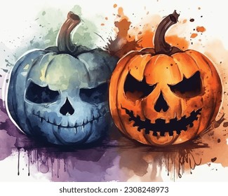 Halloween Pumpkin illustration. Hand drawn vector illustration. Jack o Lantern. Raven sitting on Halloween pumpkin. Vintage design for the holiday Halloween. Design elements Vector Halloween Pumpkin.