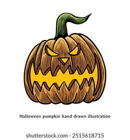 Halloween pumpkin illustration. Halloween pumpkin hand drawn illustration in vintage style