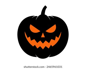 Halloween pumpkin illustration. Jack-o-lantern with a menacing grin. Isolated on white background. Concept of Halloween, festive decor, autumn celebration, spooky symbol. Icon.