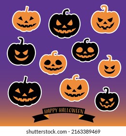 Halloween pumpkin illustration set. Vector illustration.