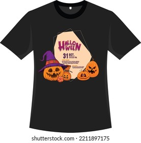 Halloween Pumpkin Illustration T-shirt Design	
