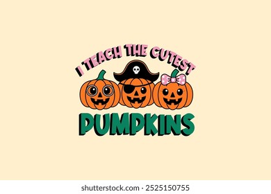 Halloween Pumpkin Illustration for T-Shirt Design in cartoon Style