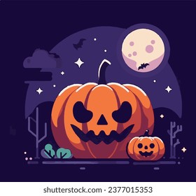 Halloween pumpkin illustration vector flat design full moon
