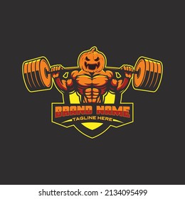 Logo del vector de la calabaza de Halloween para gimnasia y fitness