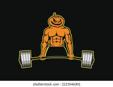 Halloween pumpkin illustration vector logo for gym and fitness