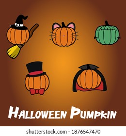 Halloween Pumpkin illustrations in different costumes for designs and videogames.